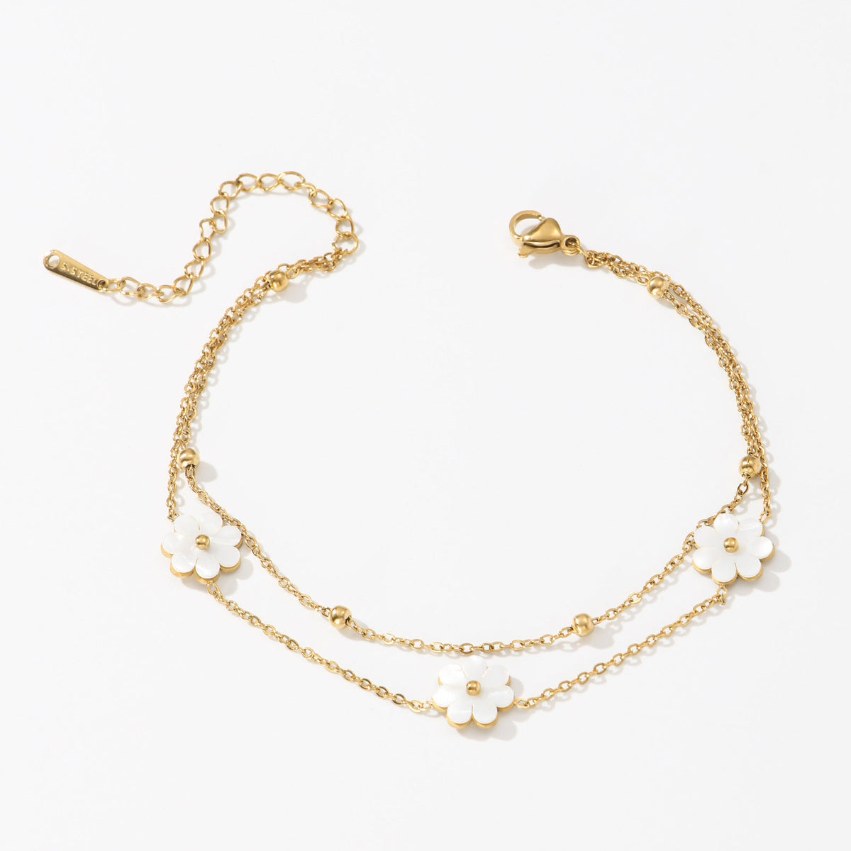 French-style Triple Fritillary Double-layer Stainless Steel Bead Anklet