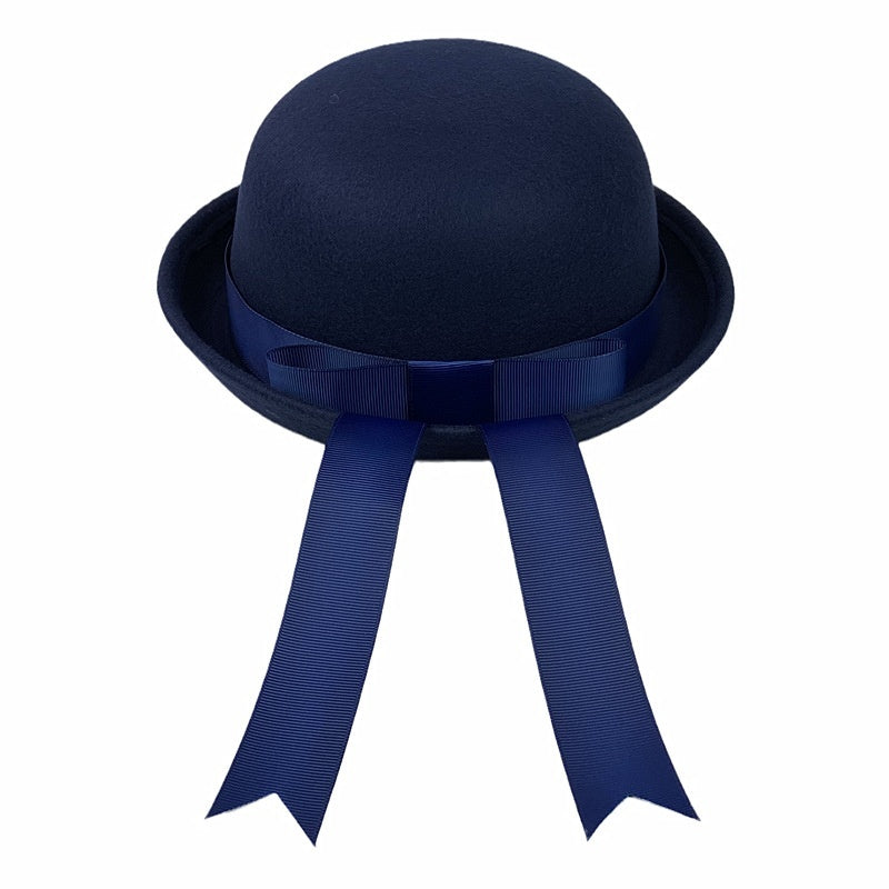 Woolen Preppy-style Hat With A Bow And Ribbon