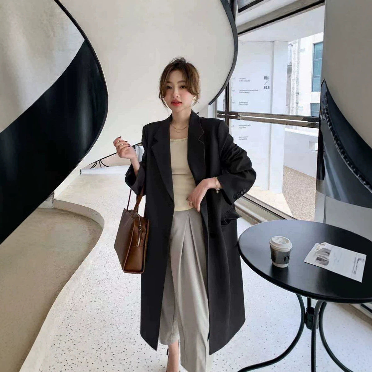 Women's Casual Blazer, Loose-fit Trench Coat