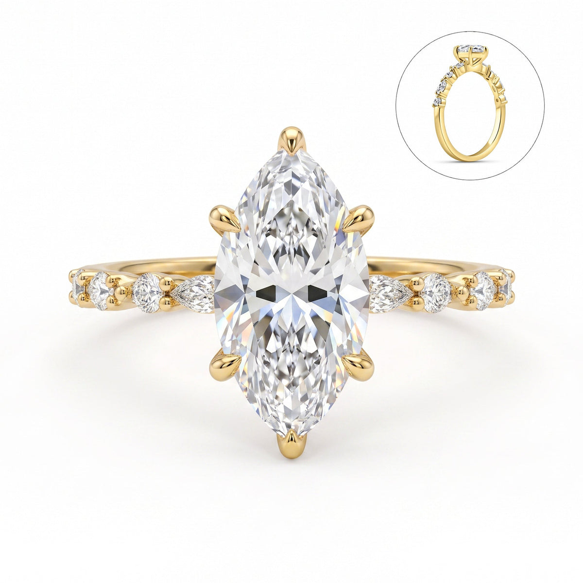 Gold Plated Copper Marquise Zircon Ring Set - Women's European American Light Luxury Stackable Jewelry