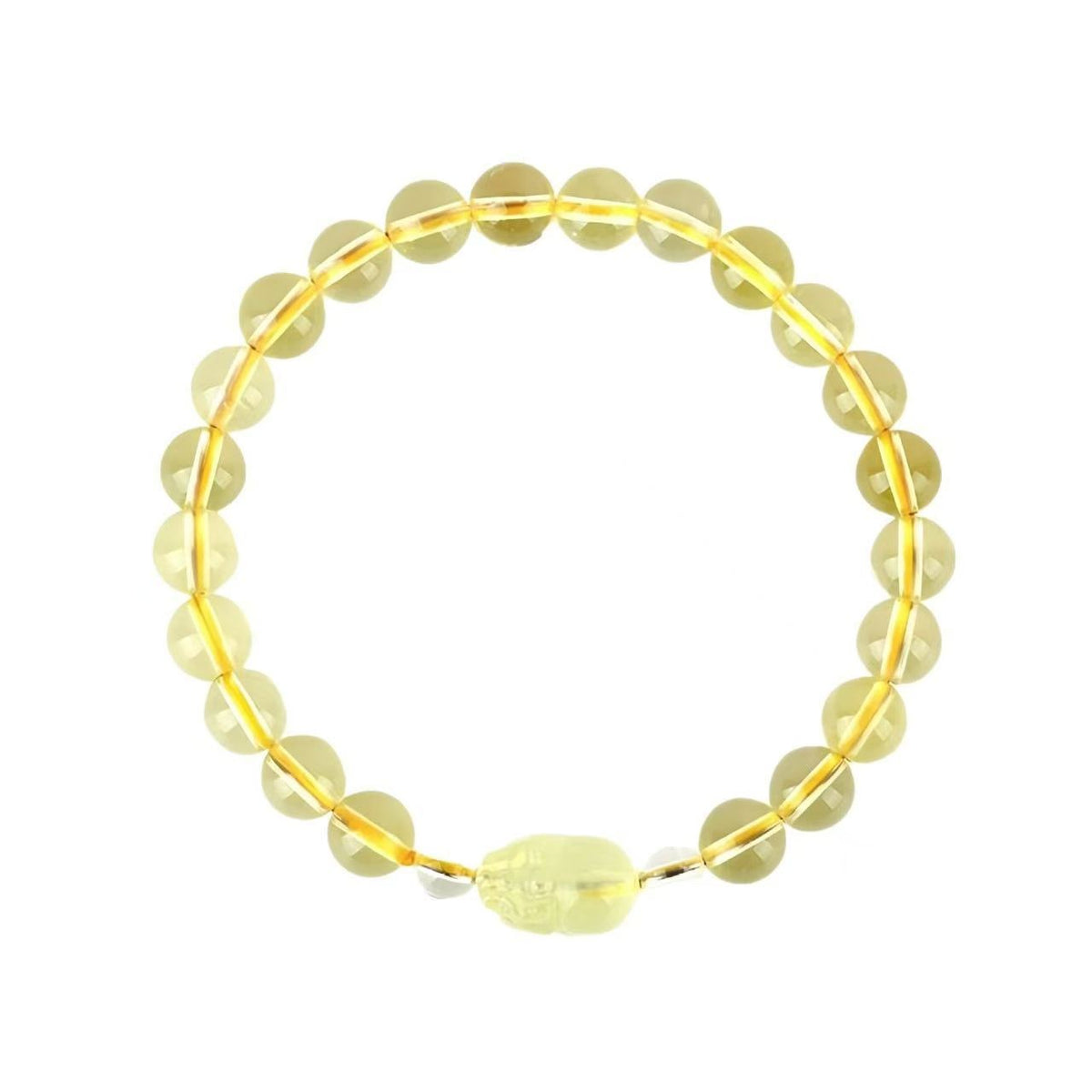 Natural Citrine  Lemon Quartz Pixiu Bracelet Round Beaded Chain Wealth Energy Jewelry For Women