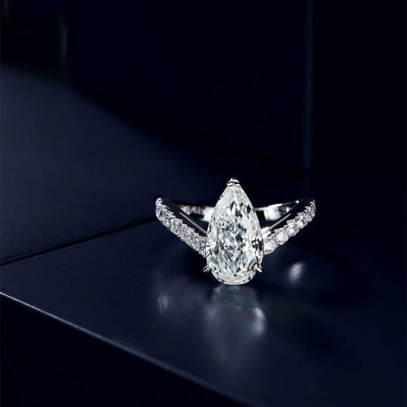 Tiktok Live Hot Sale Wholesale Sparkling Water Drop Solitaire Ring Imitation Moissanite Carat Diamond Ring Open Ring For Women