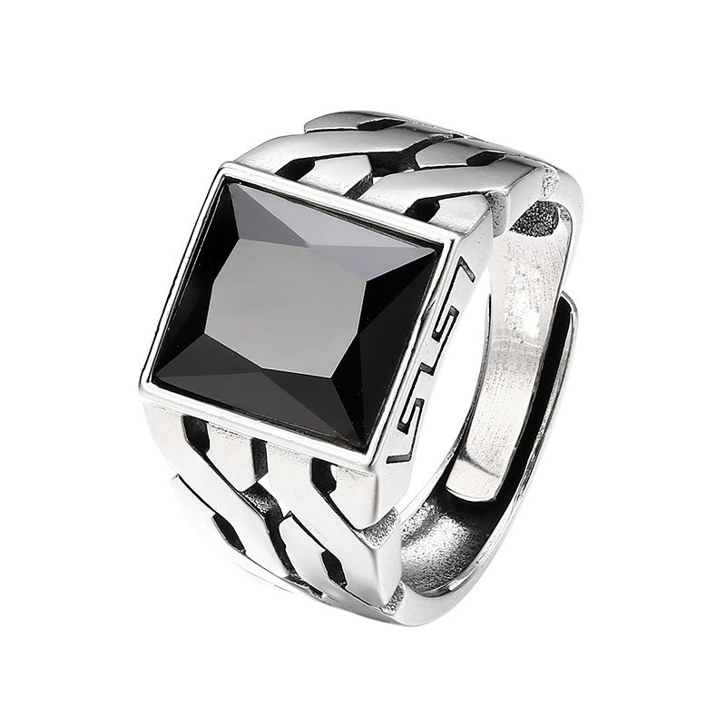 Crossed Ring Chain Style Black Zircon Ring Open-End Vintage Trendy Statement Jewelry