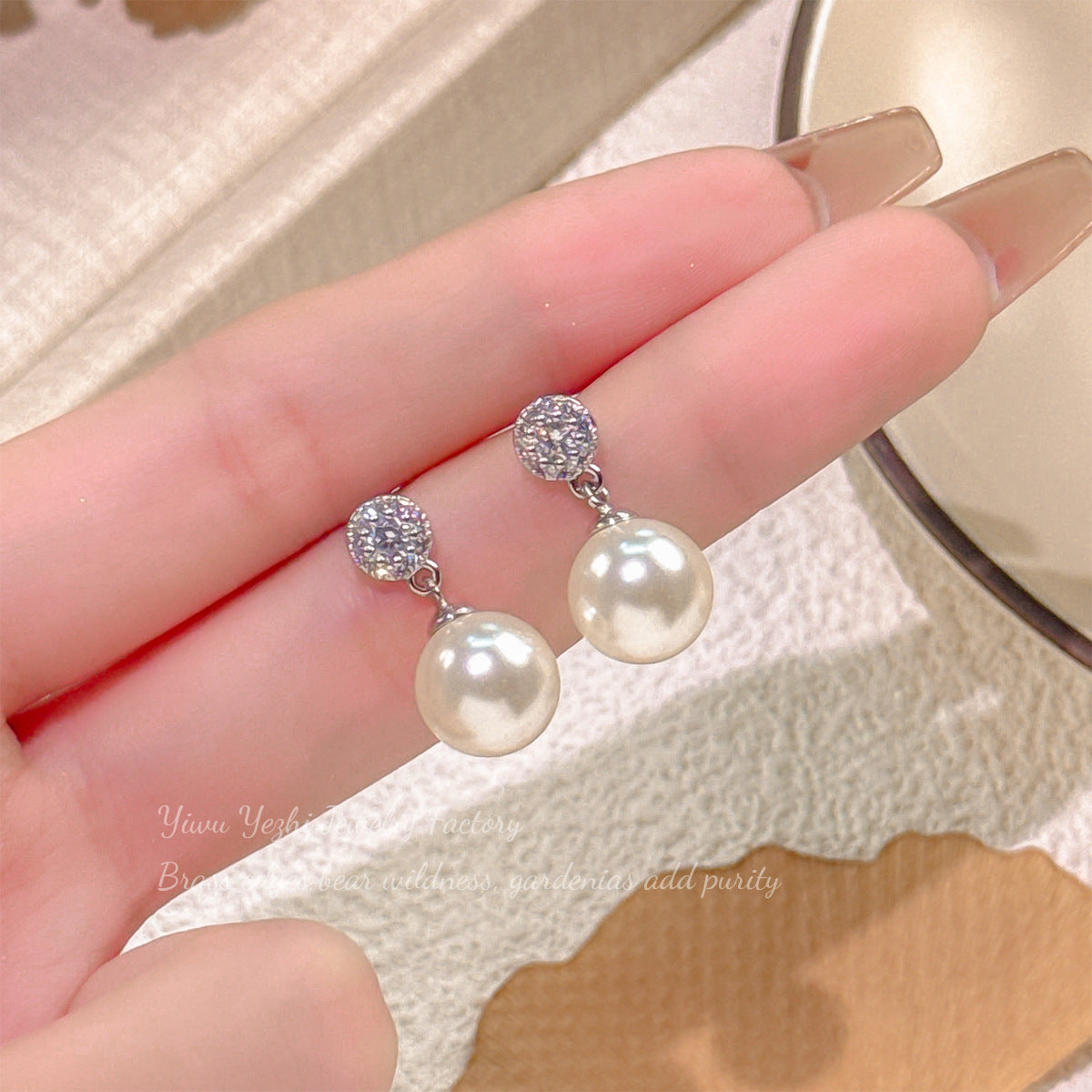 French-Style Gentle Versatile Zircon Pearl Earrings For Women, Elegant And Fashionable Minimalist Light Luxury Design, Wholesale