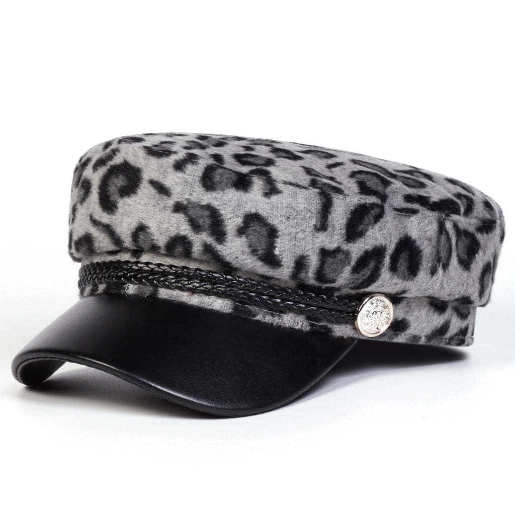 Retro Chic Leopard-print Octagonal Cap For Women Springautumn Style