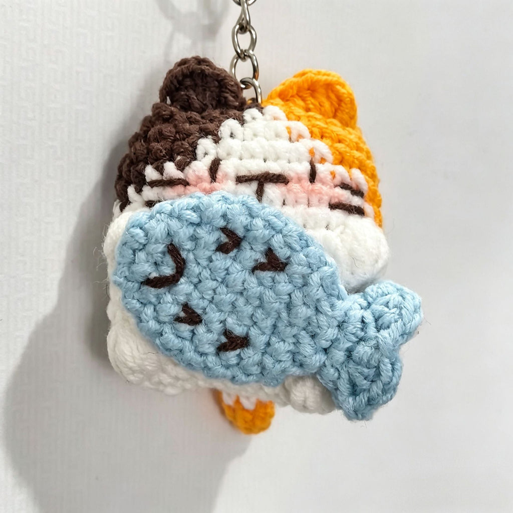 Handmade Knitted Crochet Cat Keychain Pendant