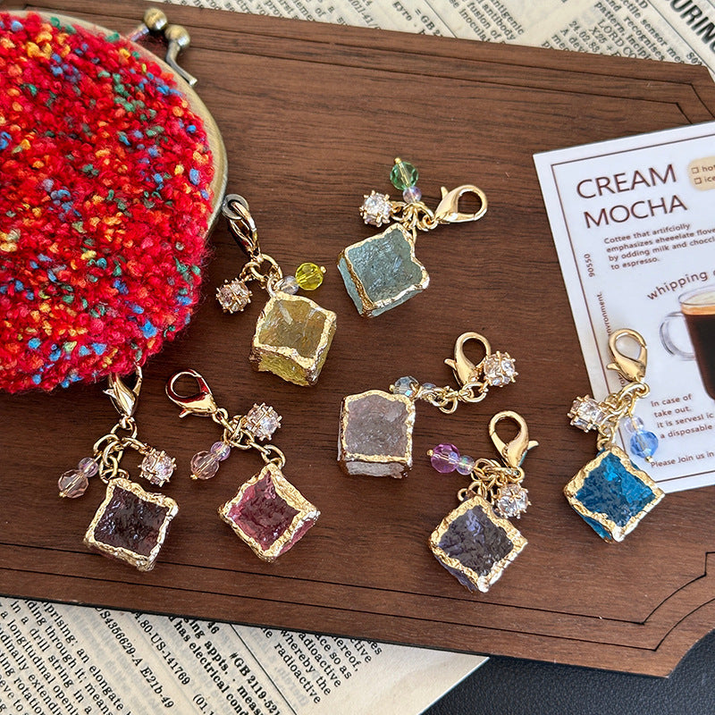 Rhinestone Block Flip-top Zipper Pull Charm For Womens Handbags