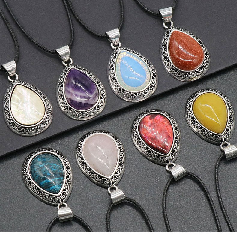Crystal Agate Semi-precious Gemstone Teardrop Pendant