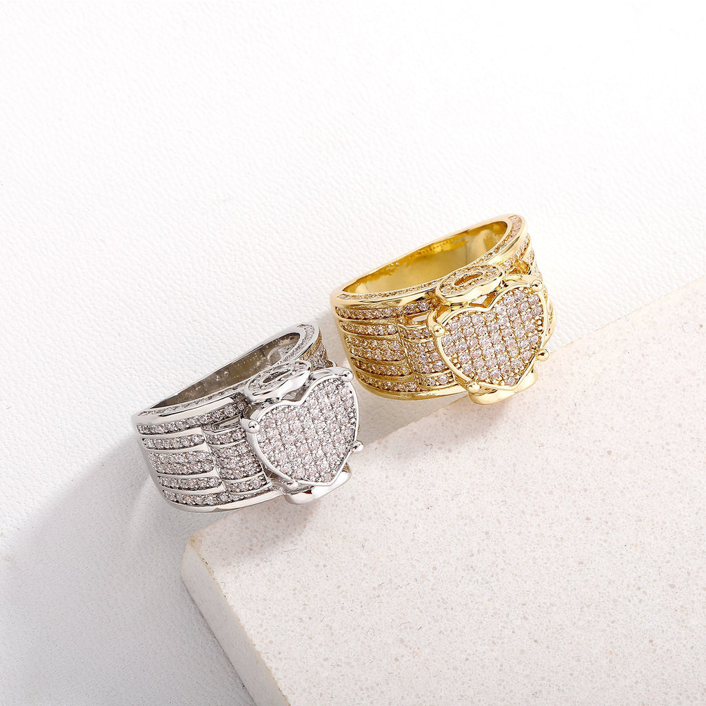 Amazon Cross-Border Trendy Hip-Hop Love Rings For Men And Women, Cuban Zircon Jewelry Wholesale, Hip-Hop Interlocking Rings