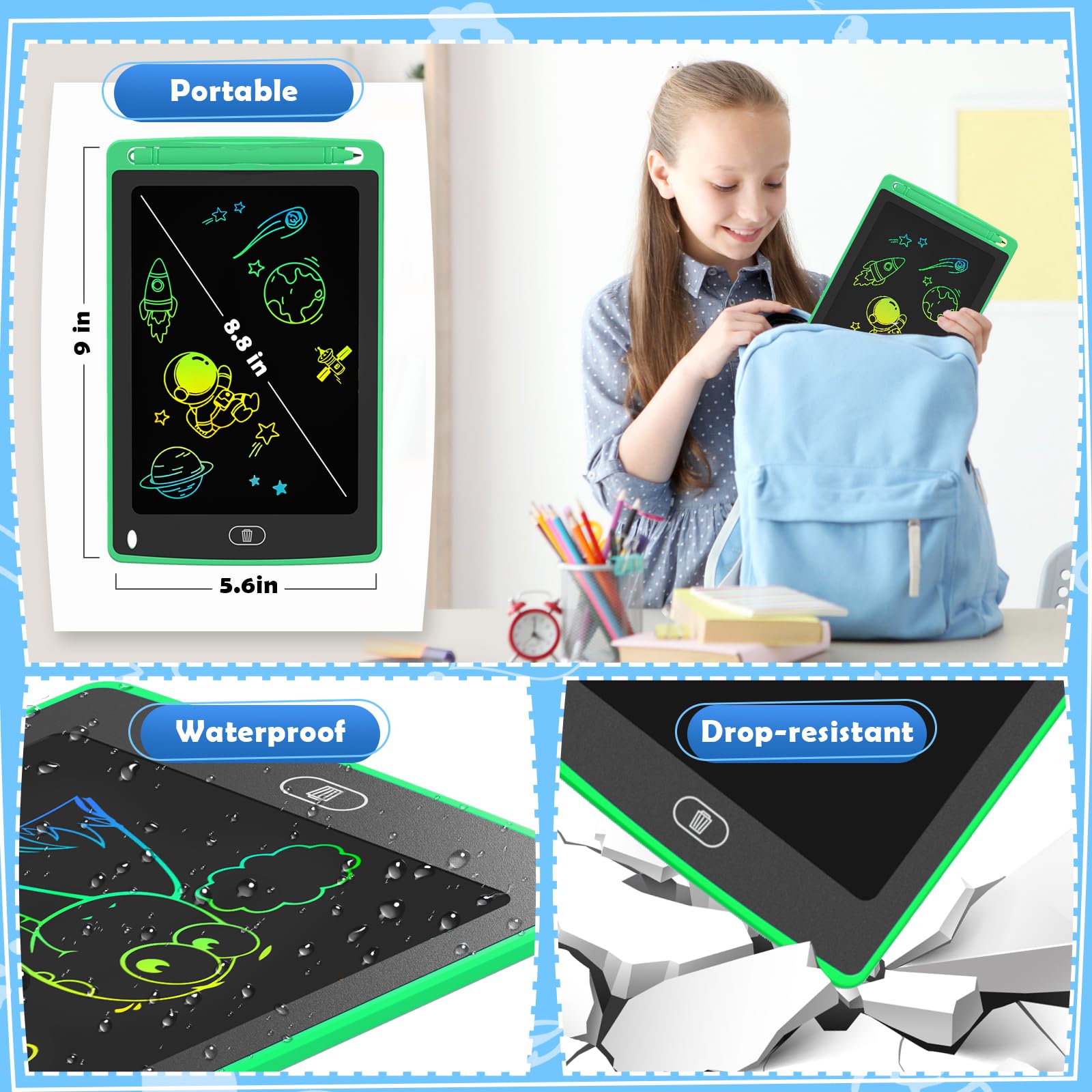 Doodle Away Colorful TQU 4-Pack LCD Writing Tablet for Kids, 8.5 Inch
