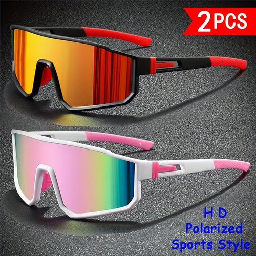 2 Pcs Shield Polarized Sports Sunglasses Uv400 Protective Mirrored Lens Eyewear Lightweight Wraparound Frame With Non Slip Temple Suitable For Cycling,fishing,running And Various Outdoor Sports Activi