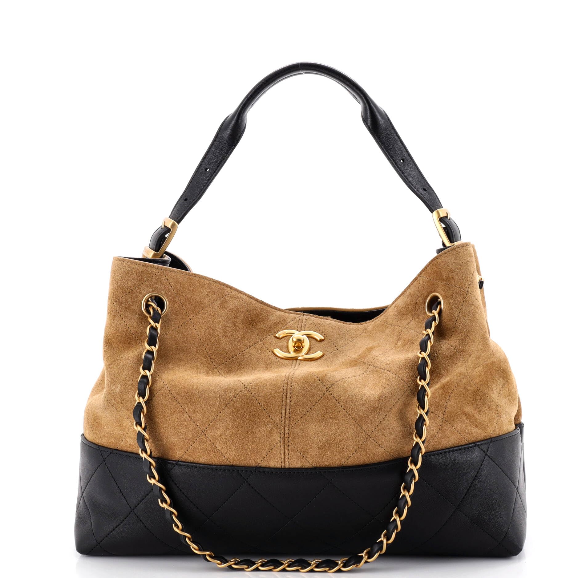 Shop in Style Luxe Chanel Pre-Loved Coco Base Shopping Bag Quilted Suede and Lambskin Small, Brown