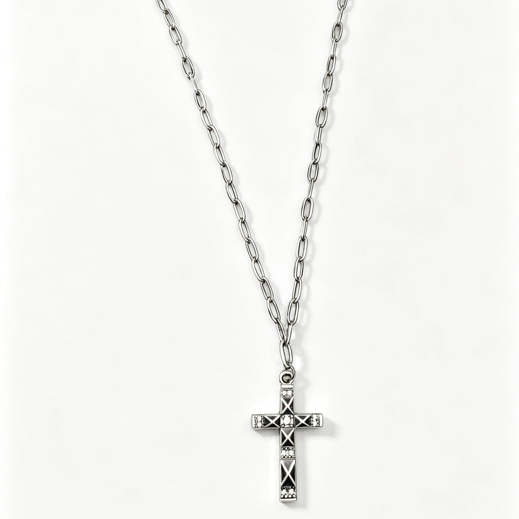 Vintage Distressed Diamond-studded Cross Necklace