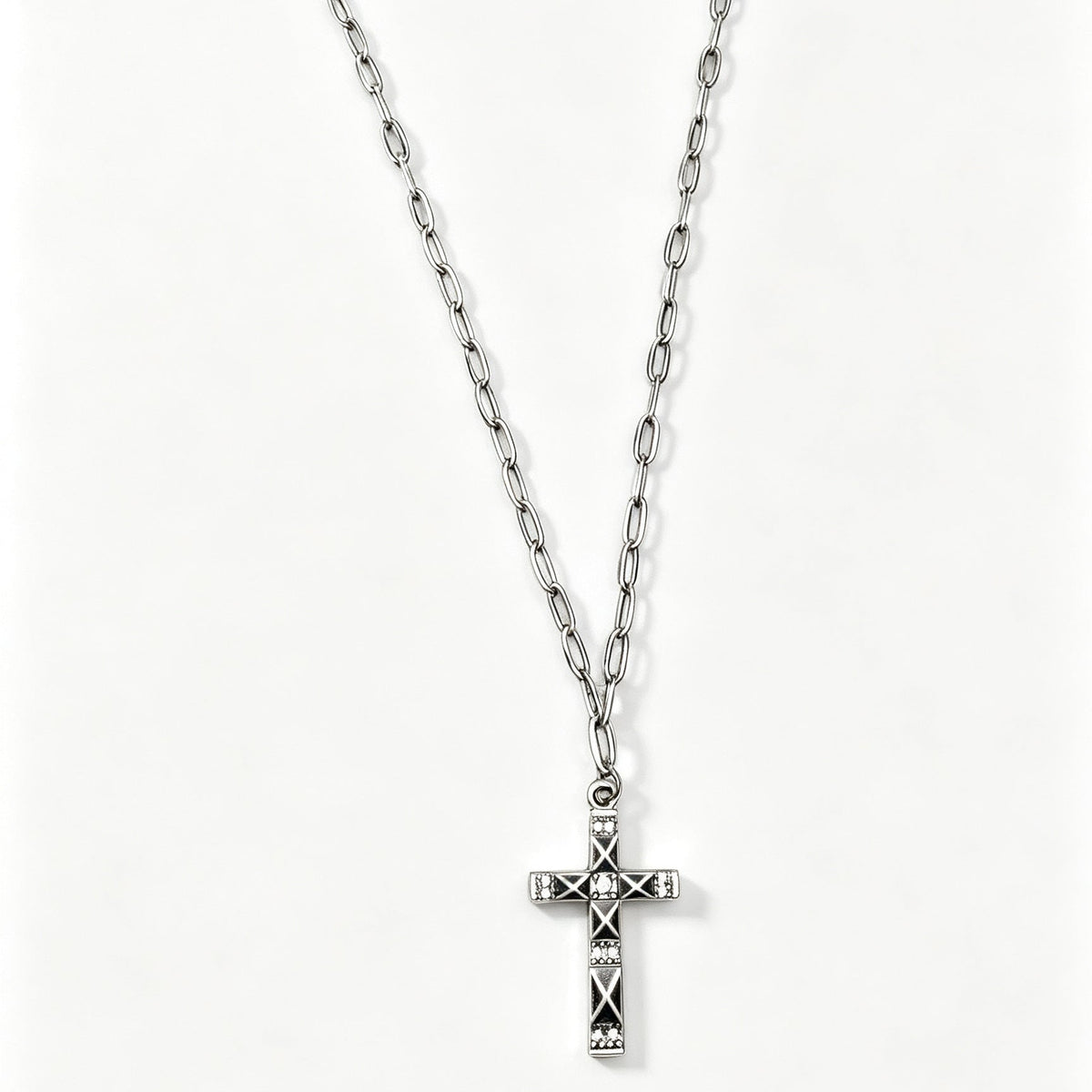 Vintage Distressed Diamond-studded Cross Necklace