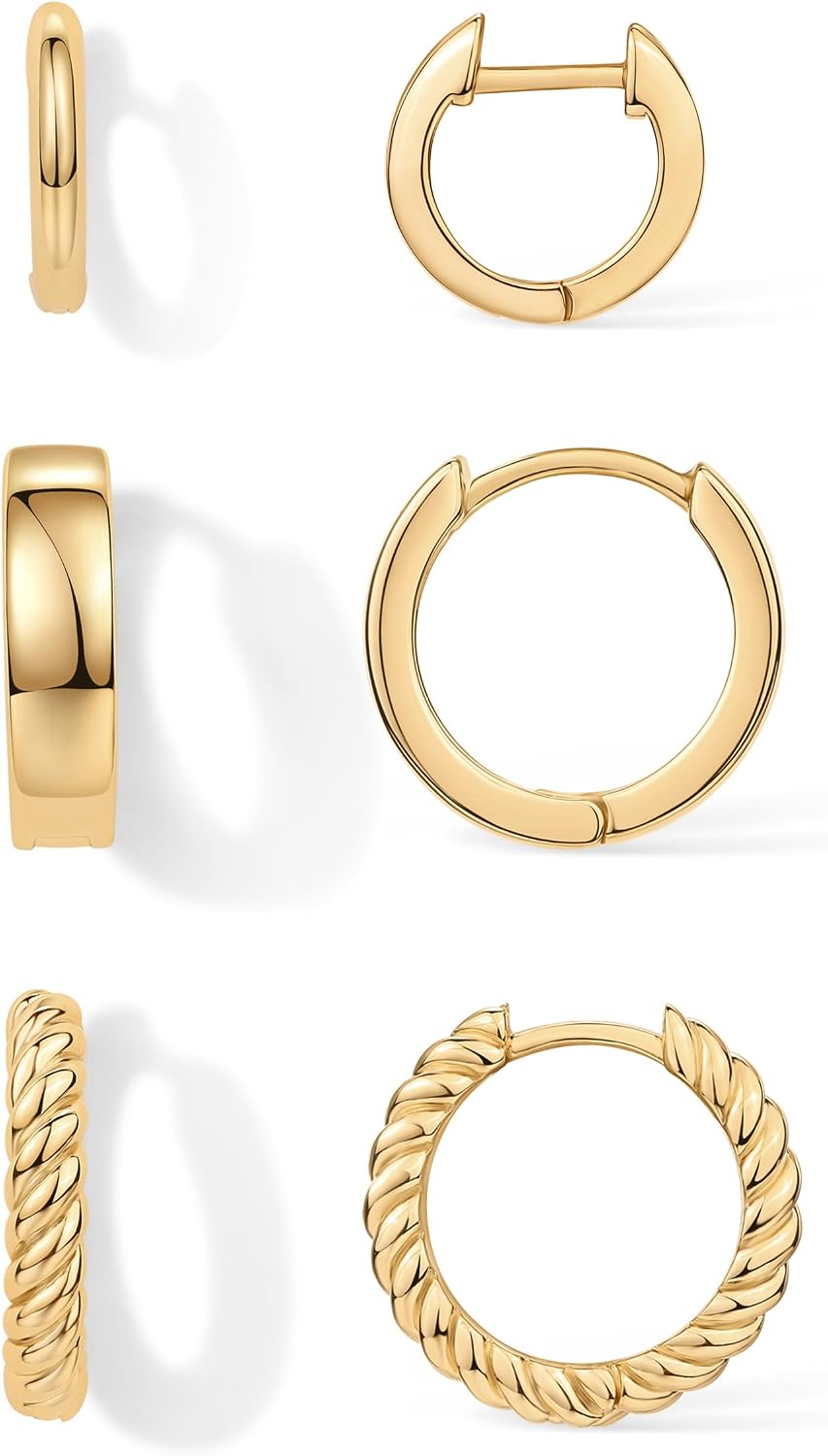 Triple-Hug Set – 3 Pairs Gold Huggie Hoops