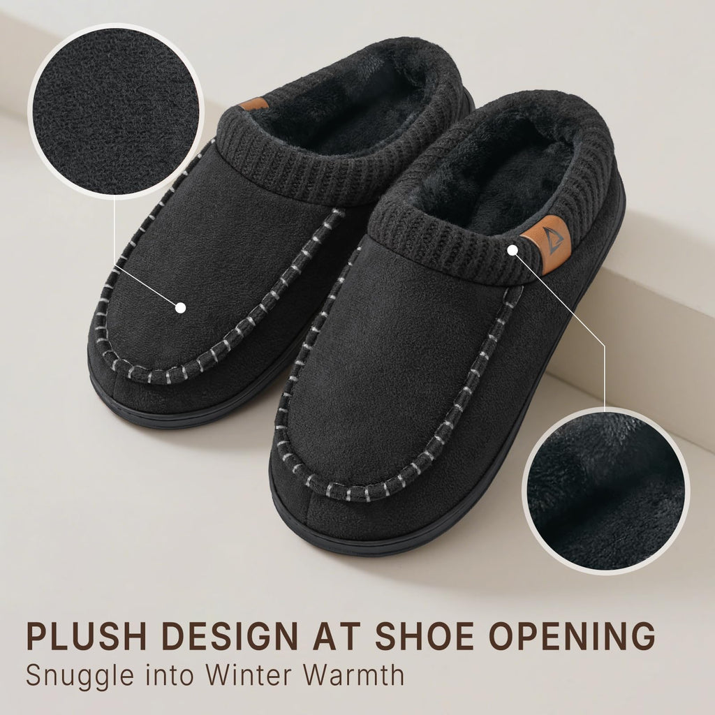 Slippers for Men Memory Foam Indoor Moccasin House Shoes Black Knit Size 11