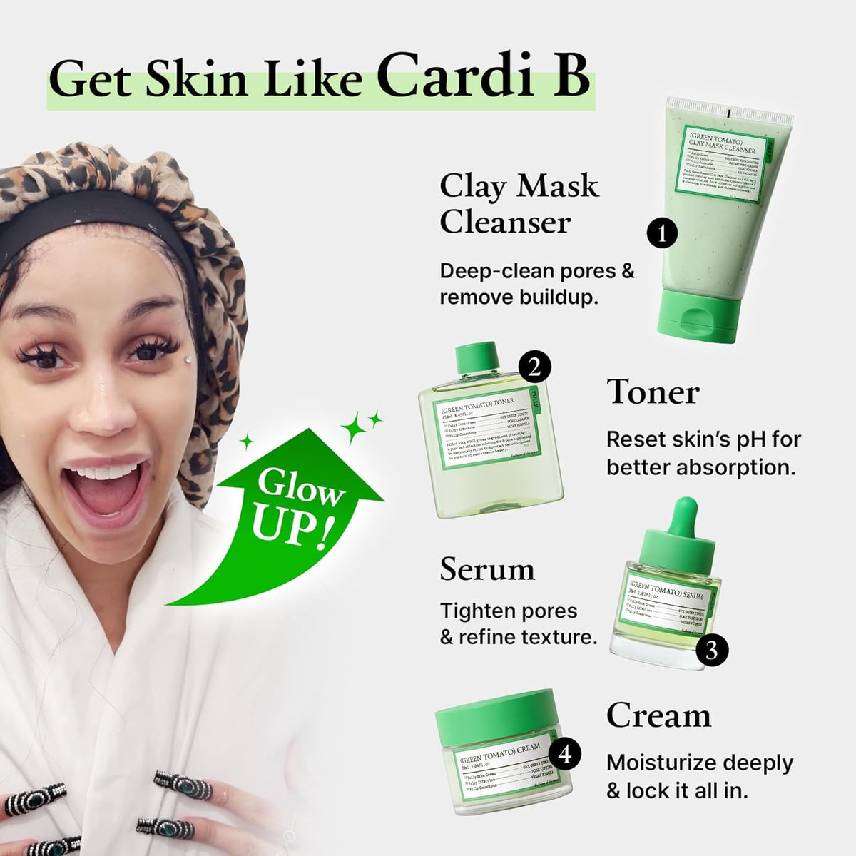 FULLY Green Tomato Cardi B's Pore Care Set, Pore Tightening, Pore Detox, Blackhead & Sebum Control, Vegan, Fragrance-Free, Korean Skincare Kit