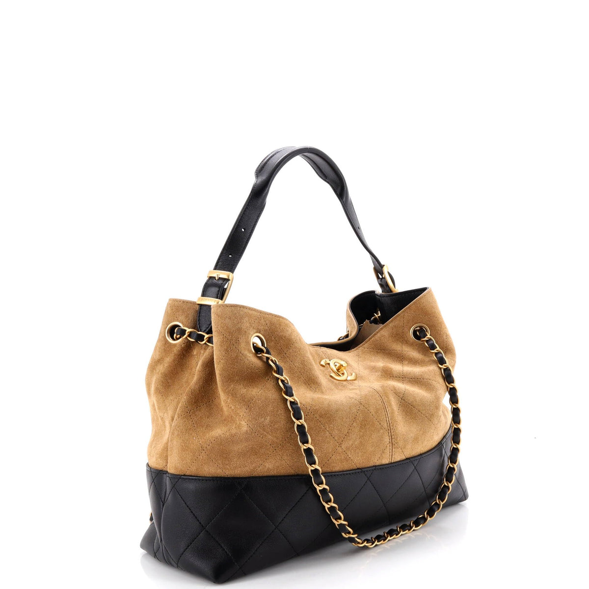 Shop in Style Luxe Chanel Pre-Loved Coco Base Shopping Bag Quilted Suede and Lambskin Small, Brown