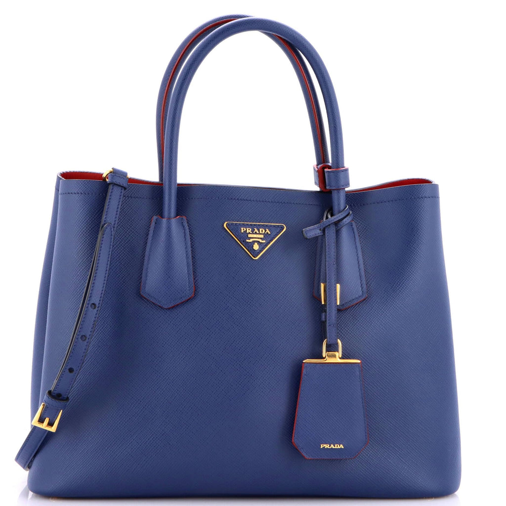 Prada, Pre-Loved Cuir Double Tote Medium, Blue