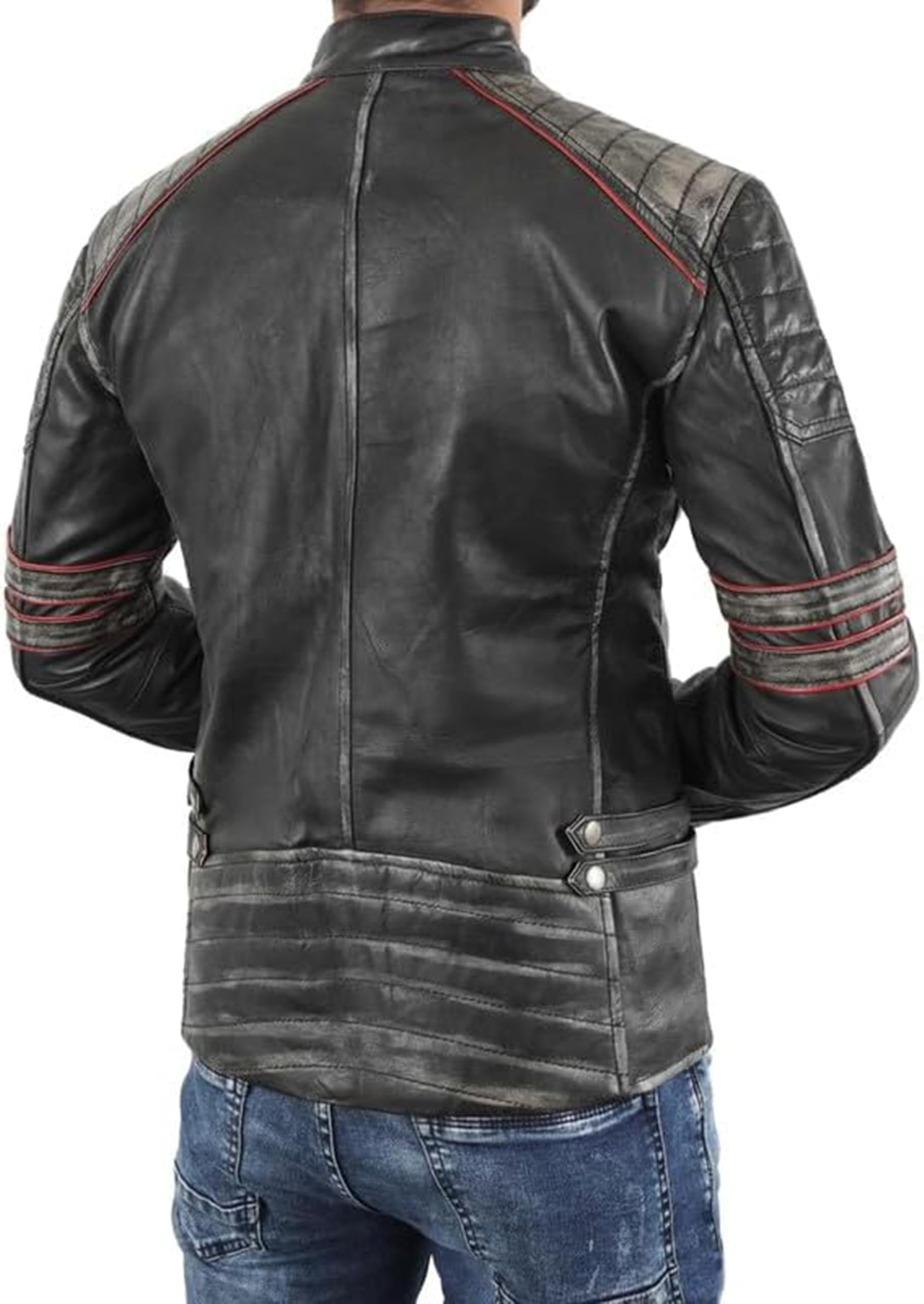 Distressed Vintage Cafe Racer Leather Jacket