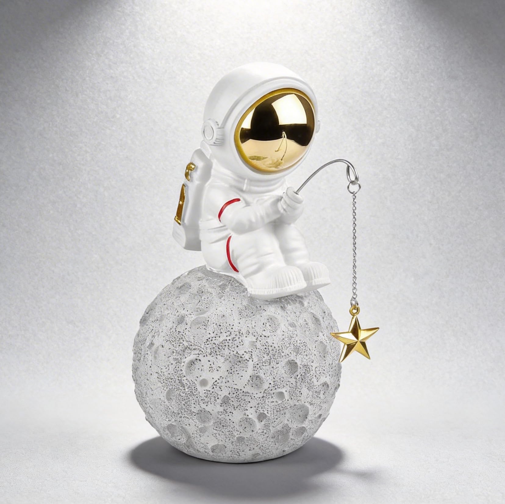 Room Decor- Astronaut Fishing Star on Moon Sculpture, Resin Space Figure for Modern Home/Office, Desk Decor for Men, Shelf Display, Unique Gift for Theme Enthusiasts and Collectors (Golden Star)
