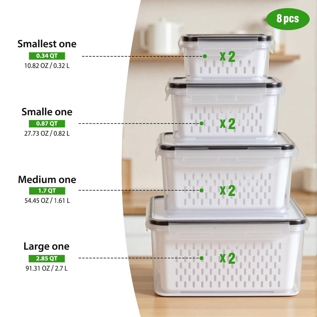 Keep It Fresh Leakproof 8-Piece Fruit Storage Containers for Fridge