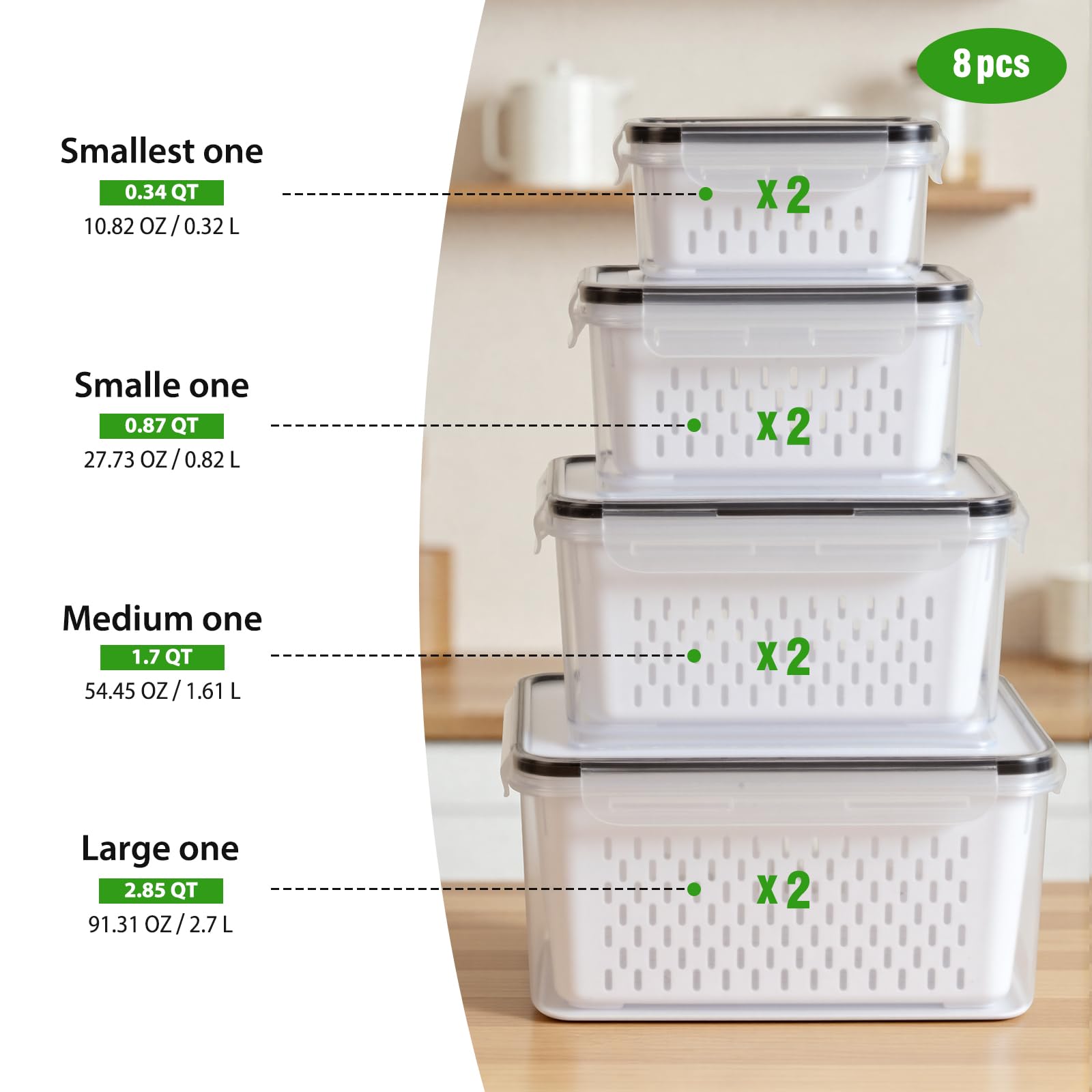 Keep It Fresh Leakproof 8-Piece Fruit Storage Containers for Fridge