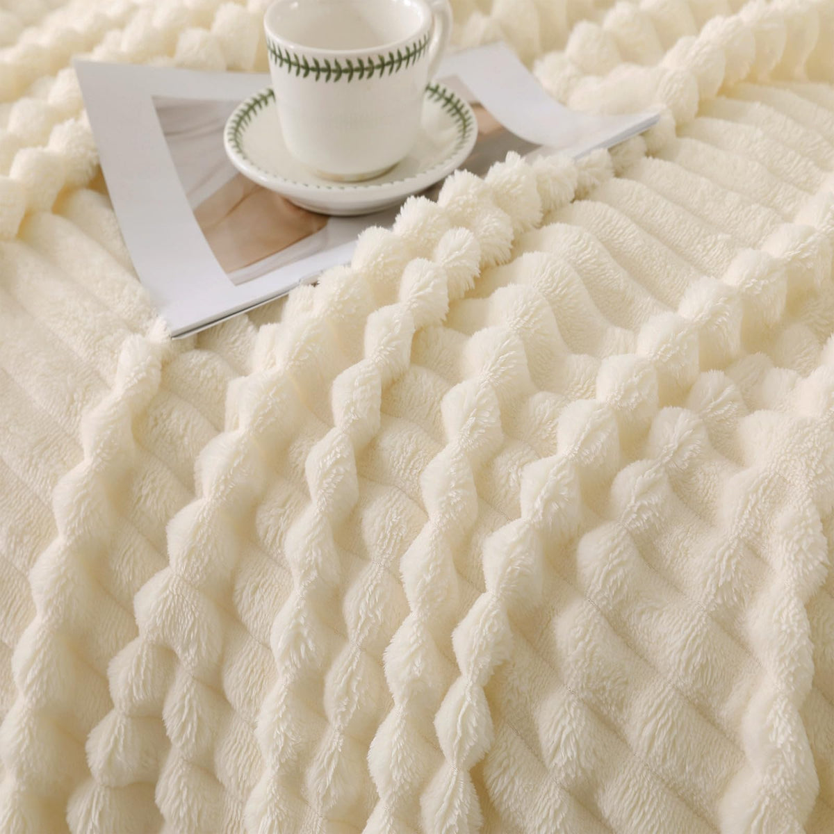 YIICKO Beige Throw Blanket for Couch Sofa 50”x60” Striped Design