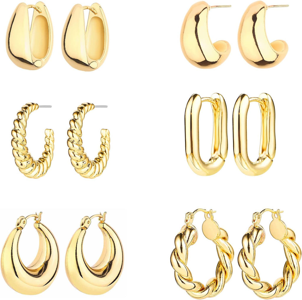 Six-Pair Stunner – 6 Pairs 14K Gold Plated Hoop Earrings