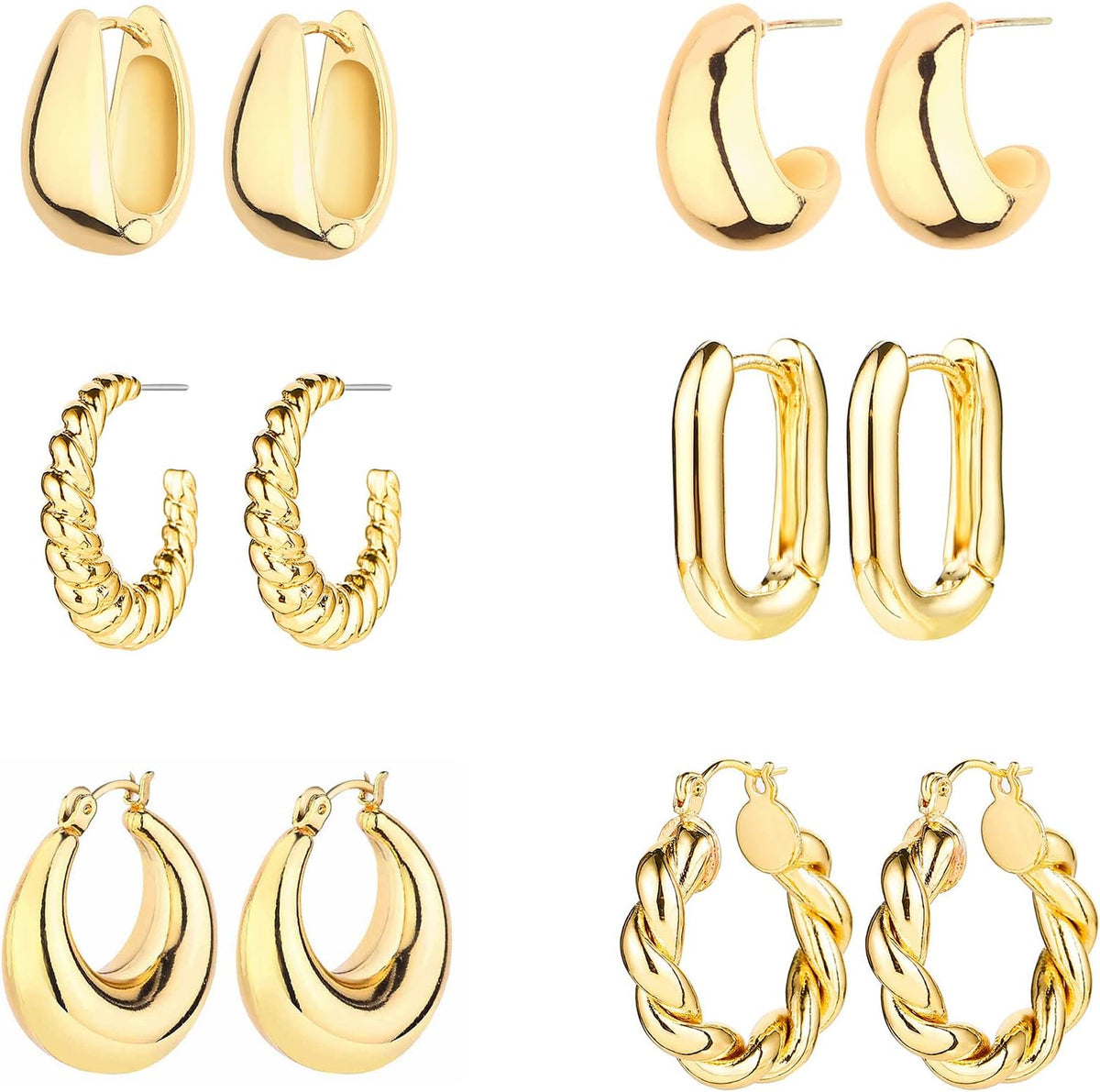 Six-Pair Stunner – 6 Pairs 14K Gold Plated Hoop Earrings