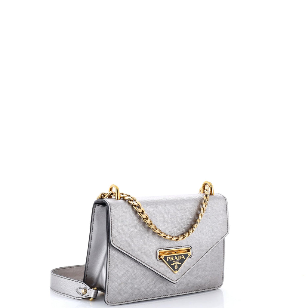 Prada, Pre-Loved Envelope Flap Chain Shoulder bag Small, Silver