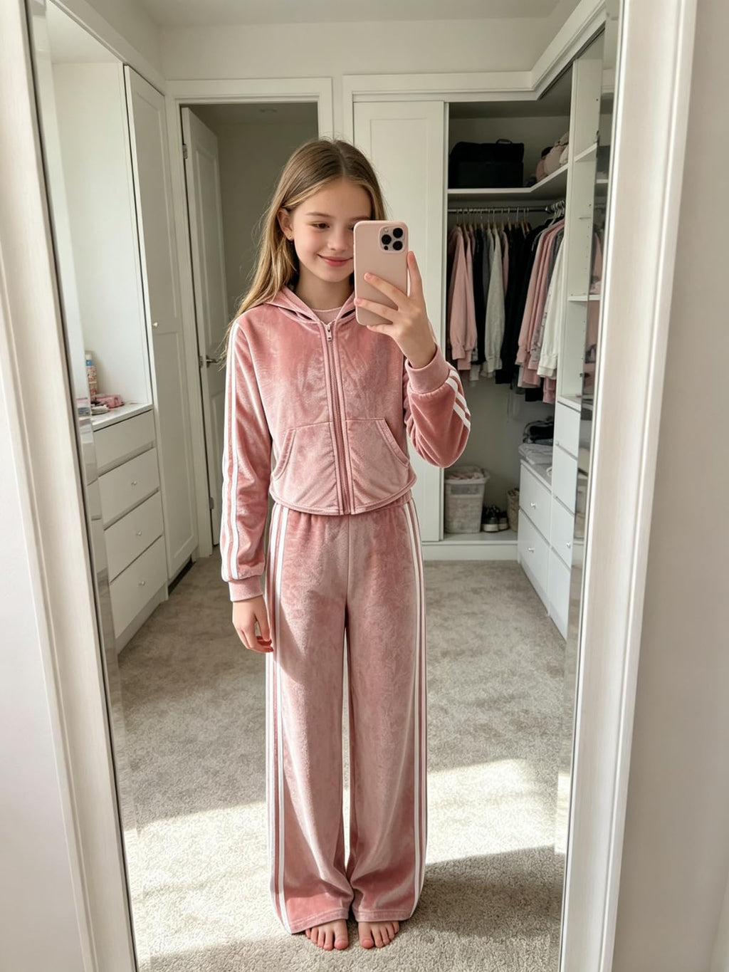 Vitalique Size 13 14 Teen Girls Clothes 2 Piece Zip Up Hoodie Wide Leg Pants Girl Spring Fall Outfits (Pink Size 13-14)