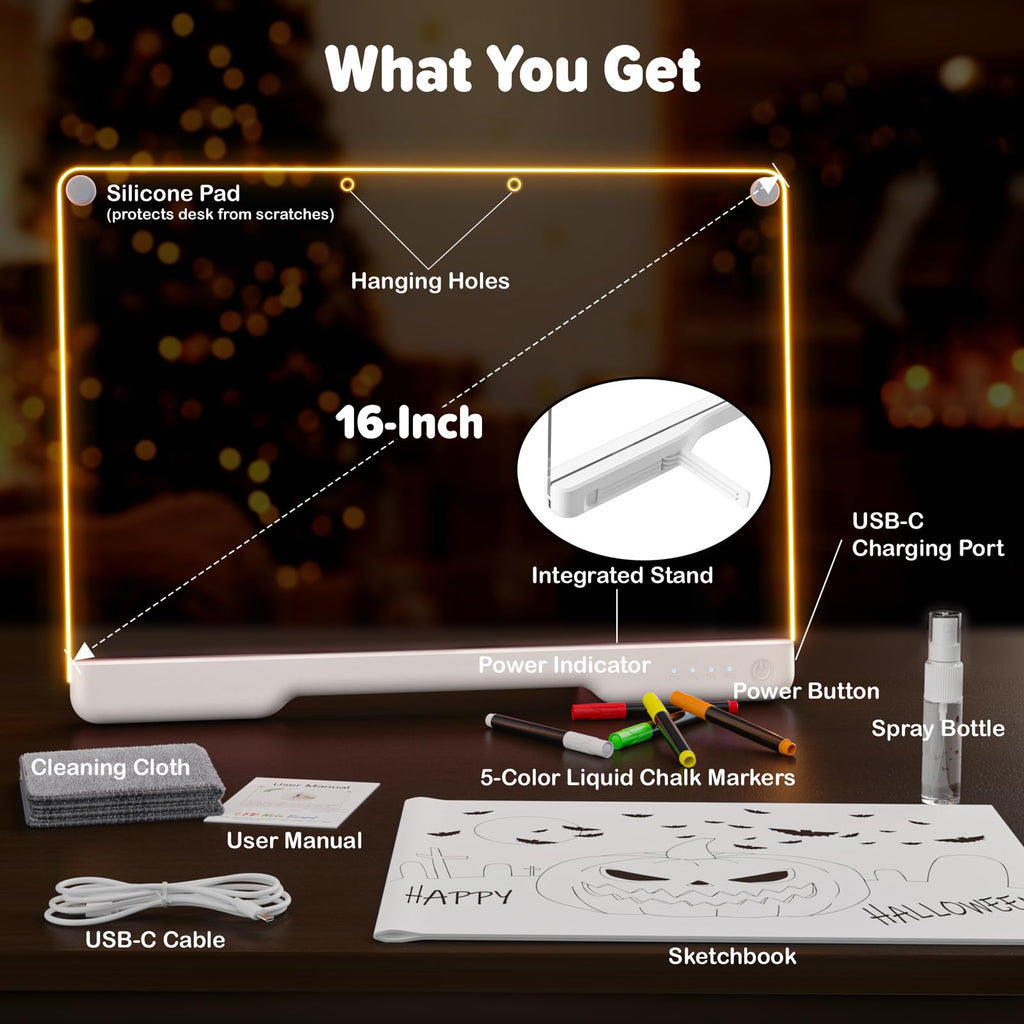 Geokay 16" Rechargeable LED Drawing Board with 9-Color Light Effects