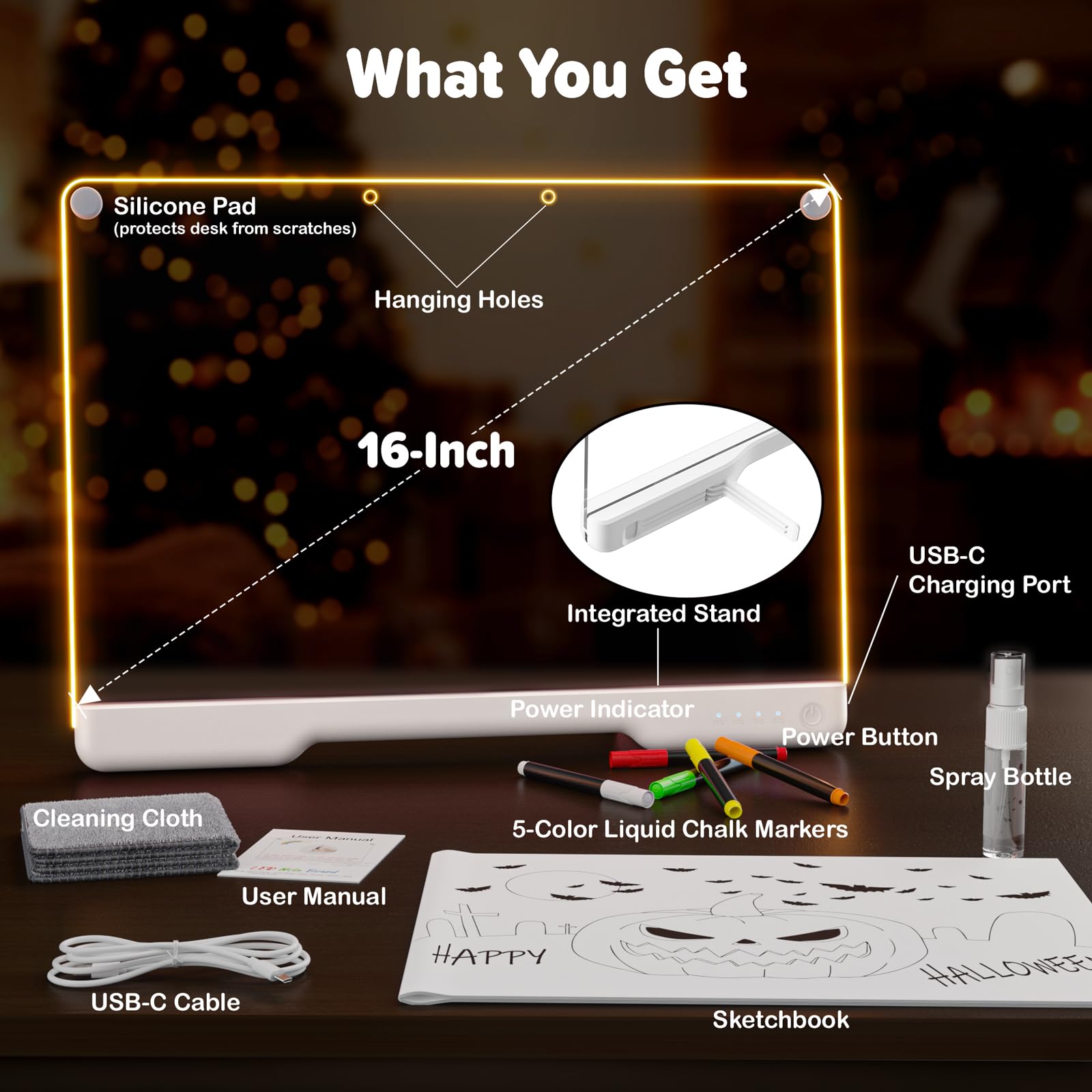 Geokay 16" Rechargeable LED Drawing Board with 9-Color Light Effects