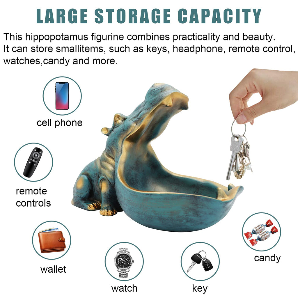 aboxoo Figura de hipopótamo con forma de cuenco, divertido cuenco para llaves, para mesa, azul oscuro