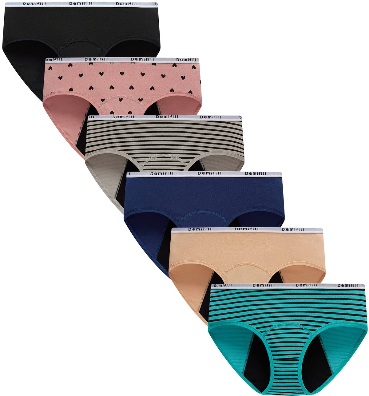 Demifill Bragas menstruales para adolescentes, ropa interior de inicio para la primera menstruación de niñas, calzoncillos suaves de 12 a 14 años