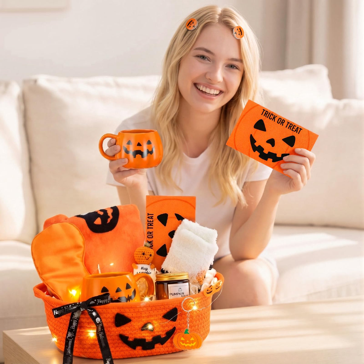 Pumpkin Patch Surprise - 14-Piece Woven Halloween Boo Gift Basket