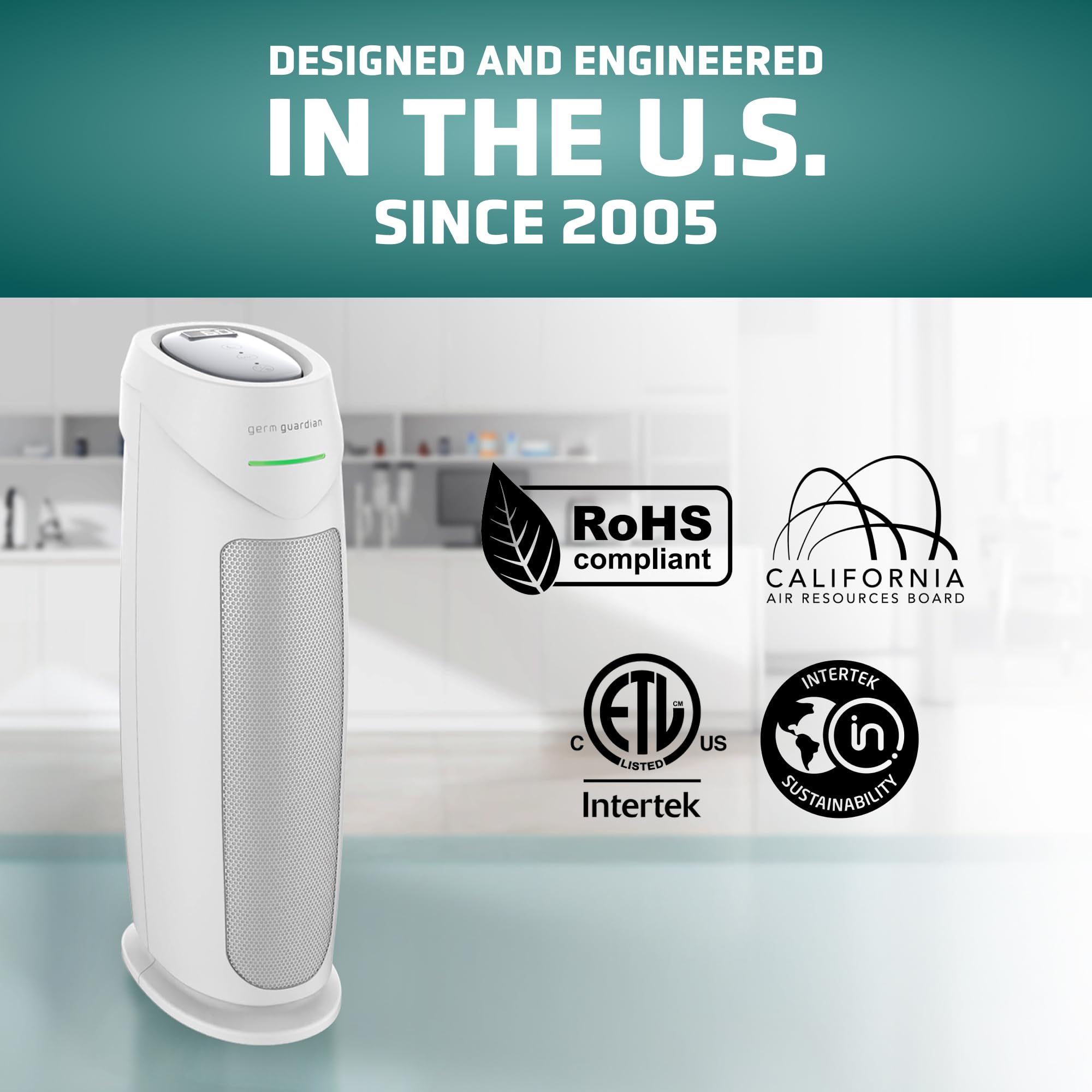 GermGuardian HEPA Indoor Large Room Air Purifier for Home - Pet Dander, Dust, Pollen, Smoke, and Odors in Bedroom, Office, and Kitchen - Air Quality Monitor and UV-C Light Combo - White