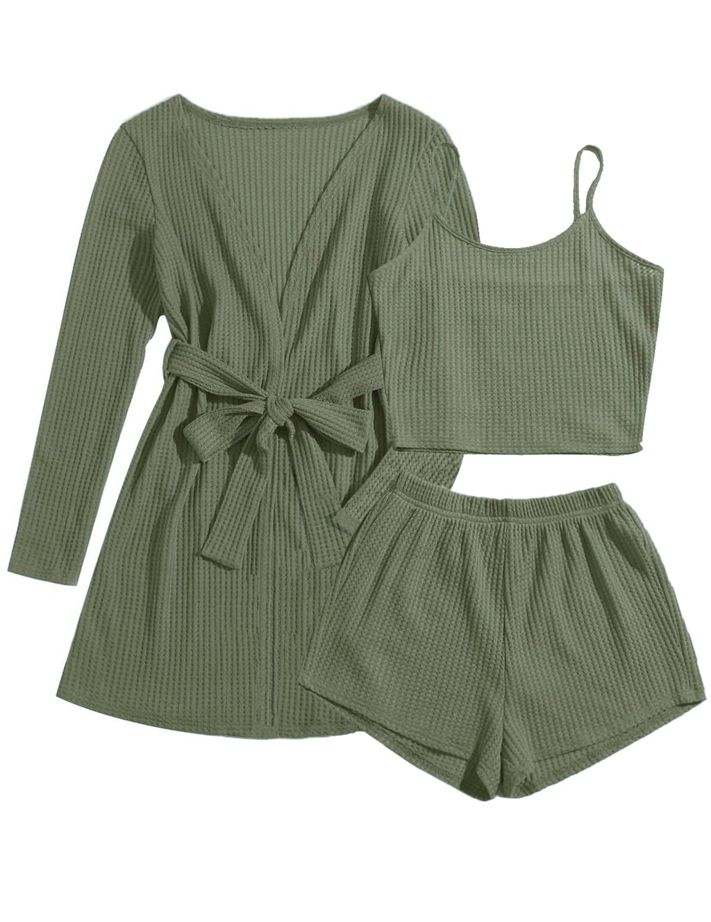 Lounge All Day Cozy 3-Piece Waffle Knit Loungewear Outfit