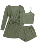 Lounge All Day Cozy 3-Piece Waffle Knit Loungewear Outfit