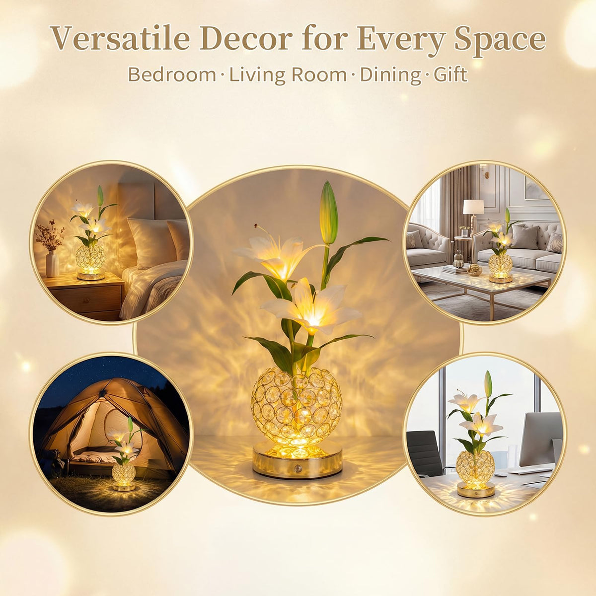 MMHF Stargazer Lily Crystal Table Lamp, Rechargeable Touch Flowers Lamp