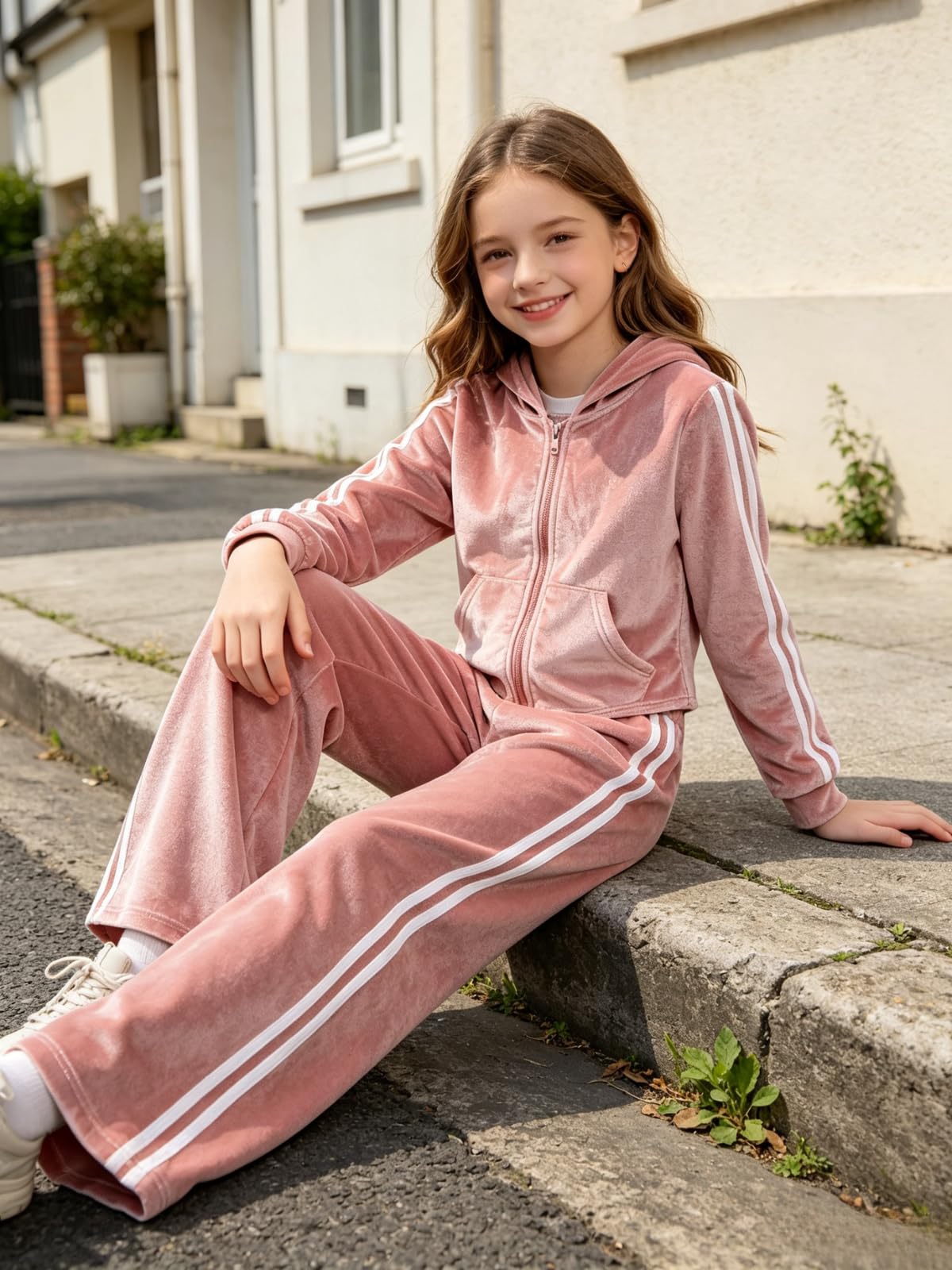 Vitalique Size 13 14 Teen Girls Clothes 2 Piece Zip Up Hoodie Wide Leg Pants Girl Spring Fall Outfits (Pink Size 13-14)