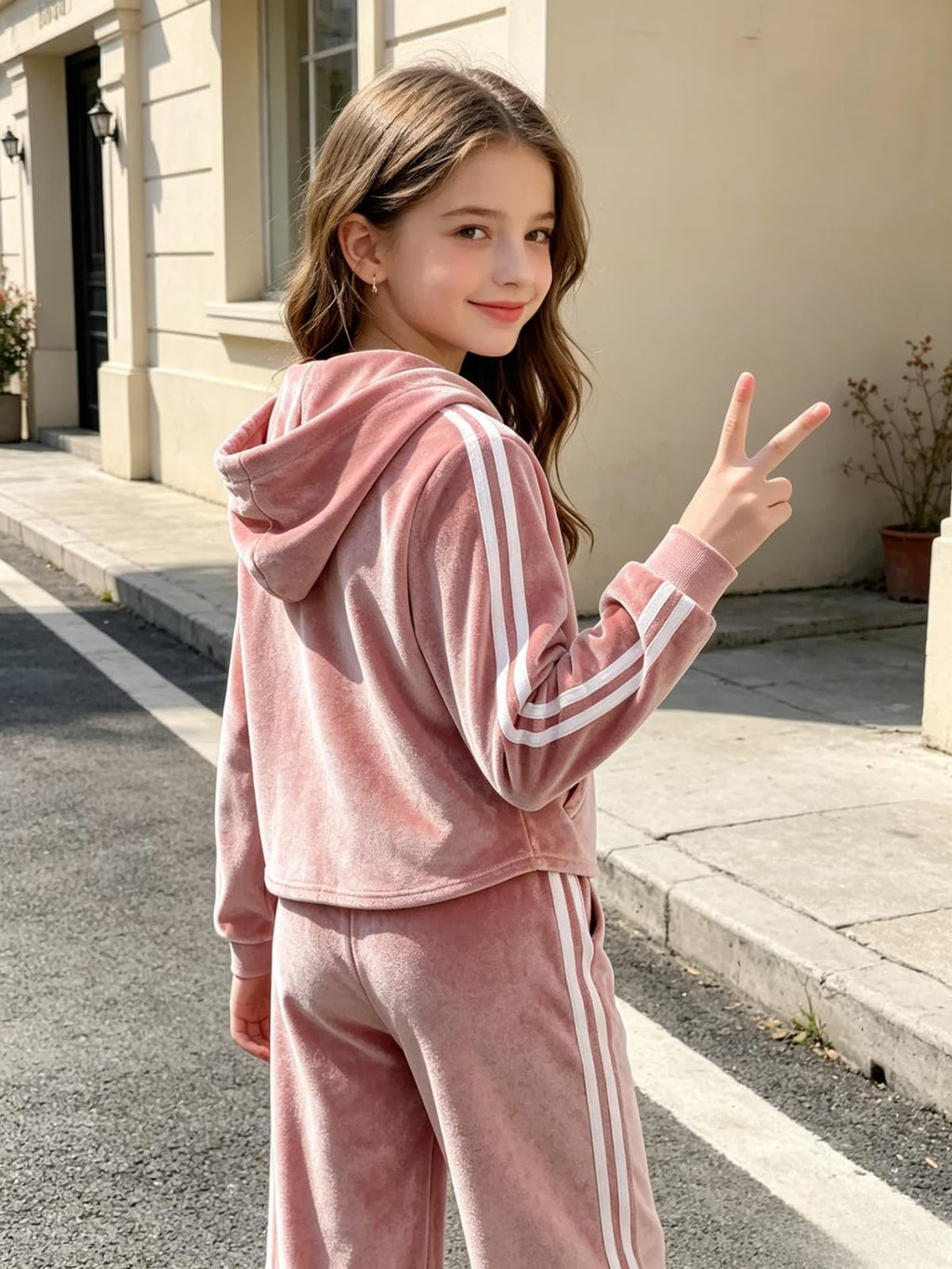 Vitalique Size 13 14 Teen Girls Clothes 2 Piece Zip Up Hoodie Wide Leg Pants Girl Spring Fall Outfits (Pink Size 13-14)