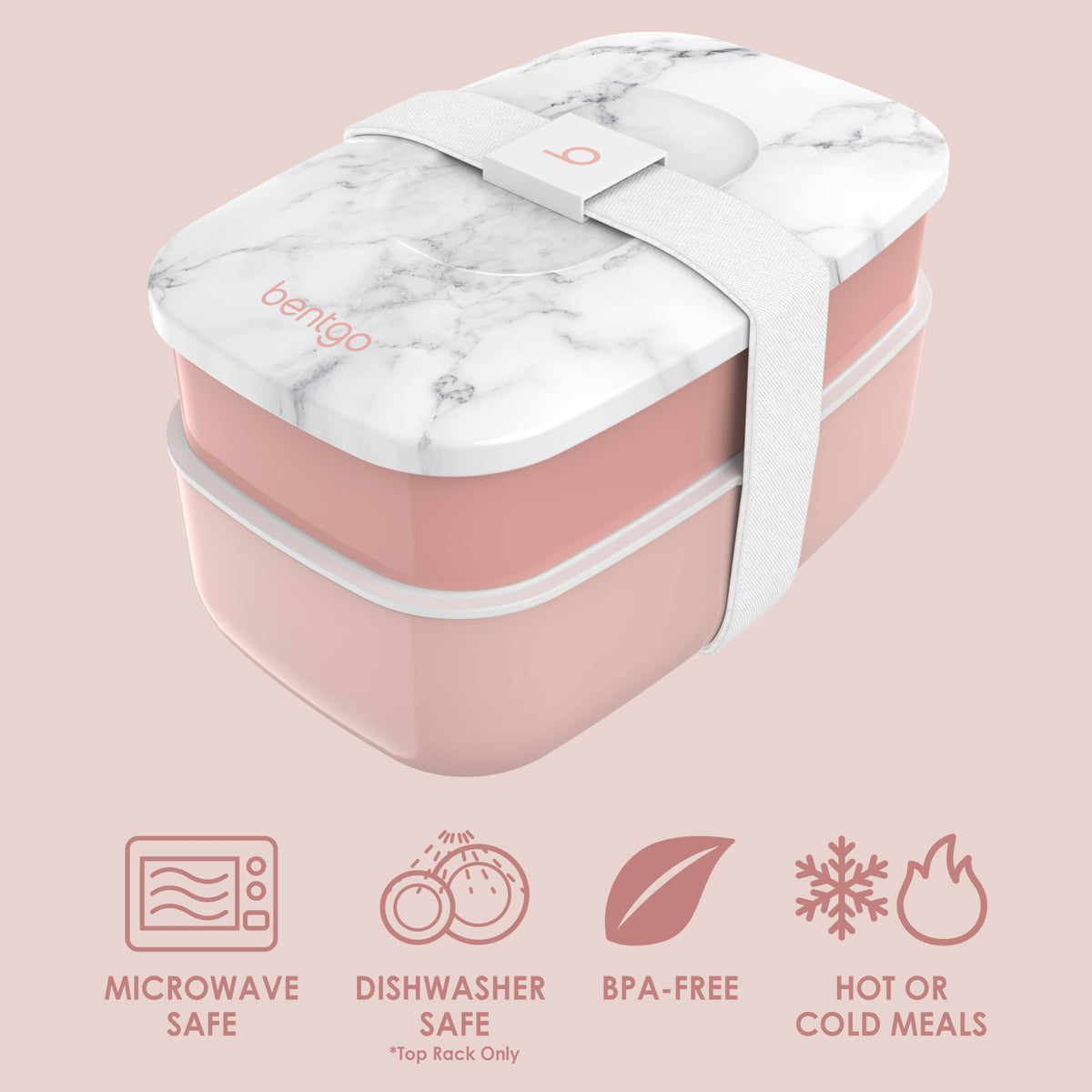 Lunch Goals Handy Bentgo Classic Stackable 3-Compartment Bento Lunch Box, Blush Marble