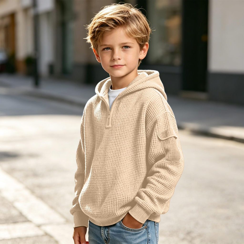 Sudadera con capucha de punto gofrado con cremallera corta para niño