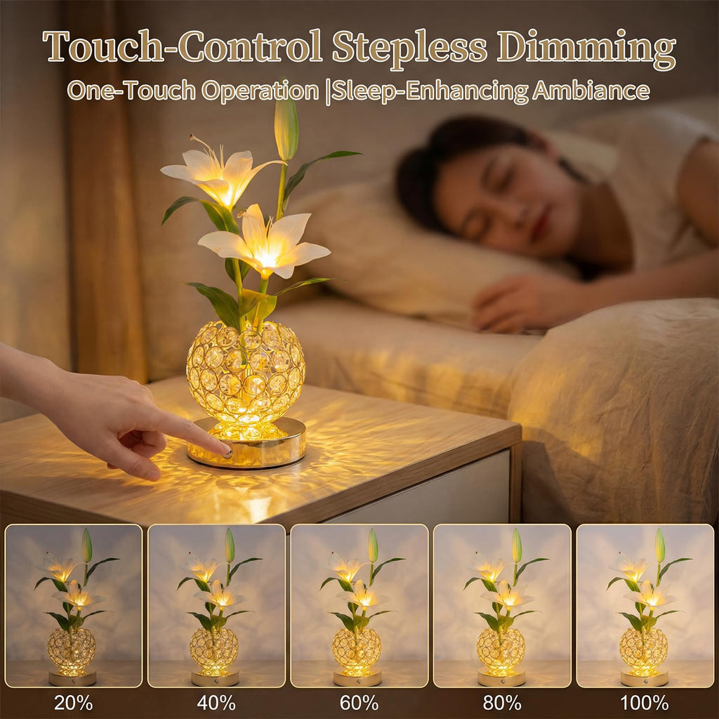 MMHF Stargazer Lily Crystal Table Lamp, Rechargeable Touch Flowers Lamp