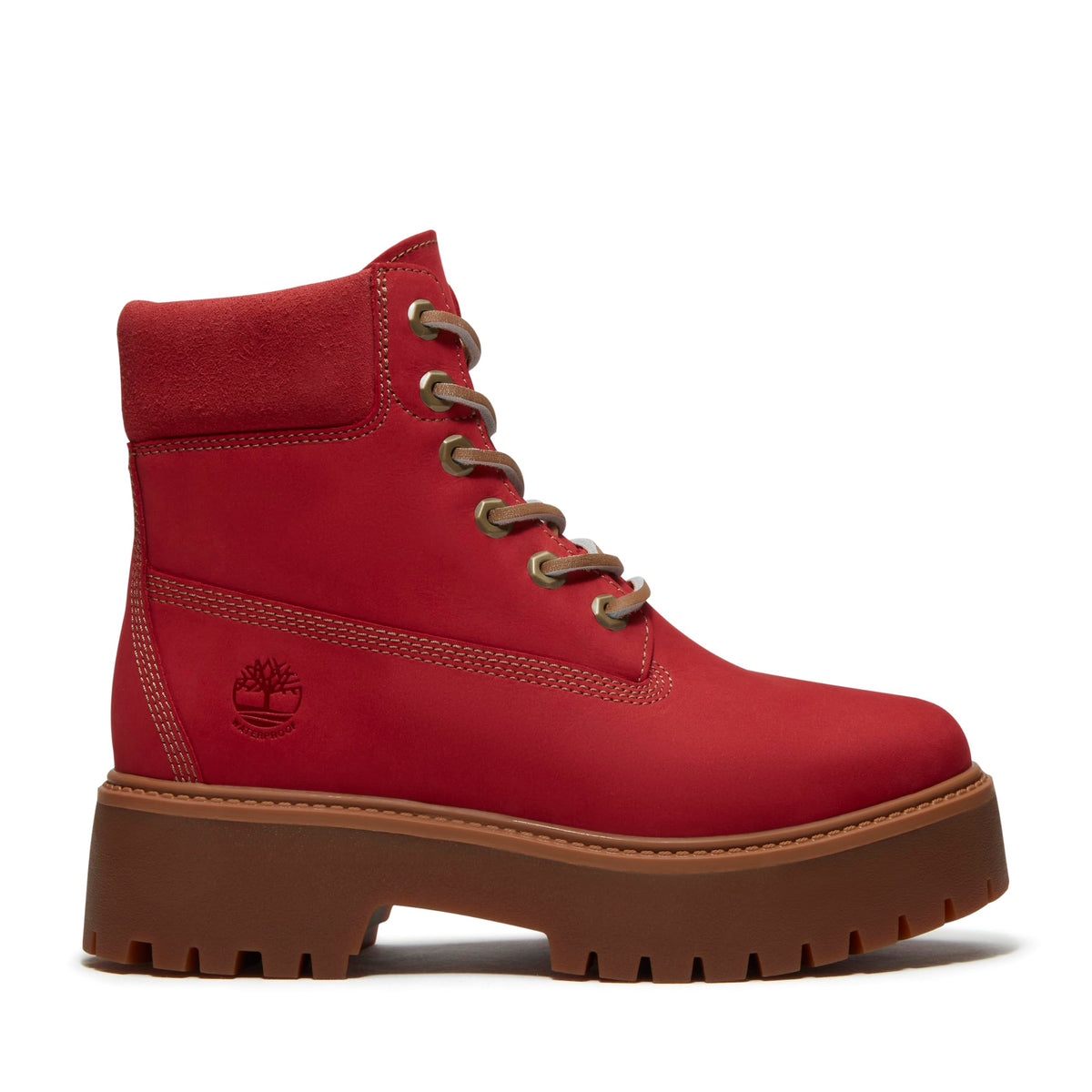 Timberland Women's Stone Street 6 Inch Waterproof Boot, Medium Red Nubuck, 8.5 M US