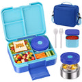 HOMETALL Bento Lunch Box for Kids with 8.5oz Insulated Food Thermo - Leakproof Bento Box Lunch Bags for Ages 3 to 14, Back to School BPA-Free Lunchbox Snack Containers Reusable Daycare Meal Prep,Blue