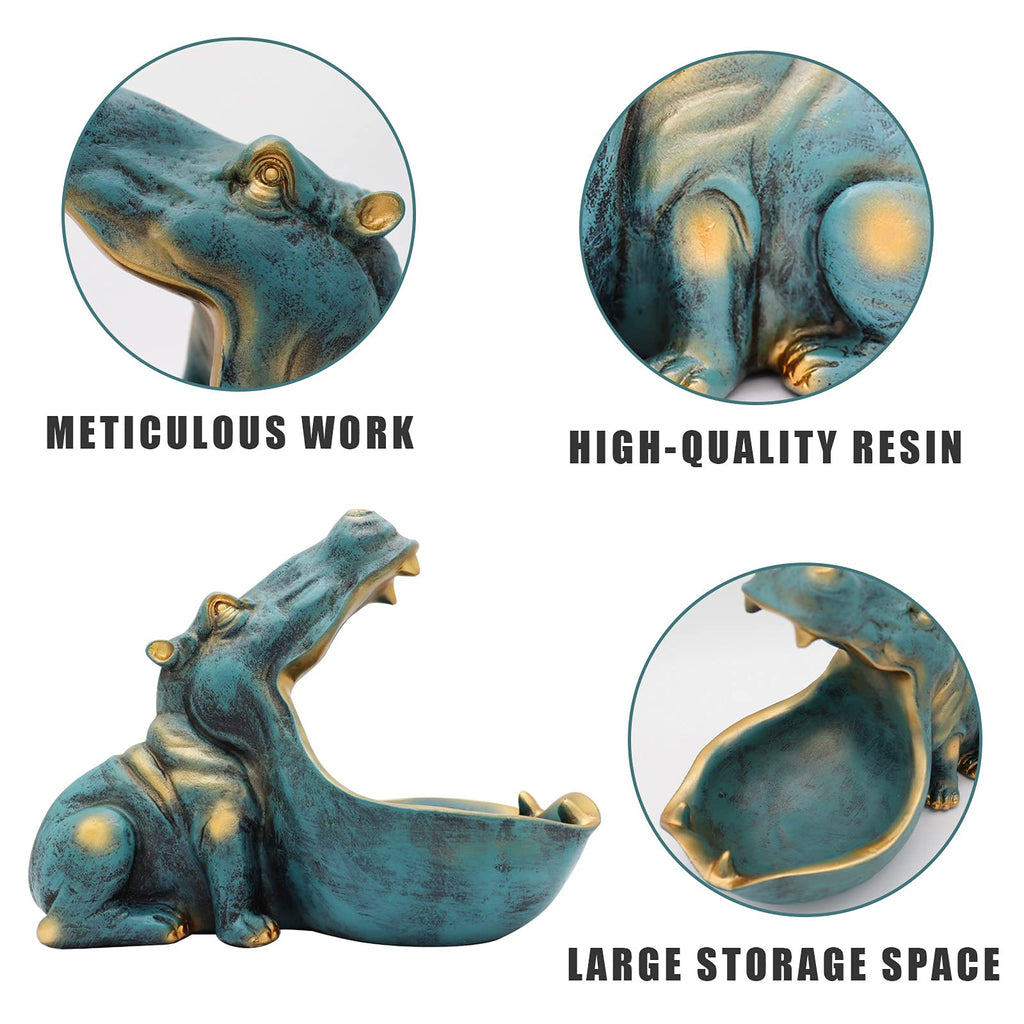 aboxoo Figura de hipopótamo con forma de cuenco, divertido cuenco para llaves, para mesa, azul oscuro