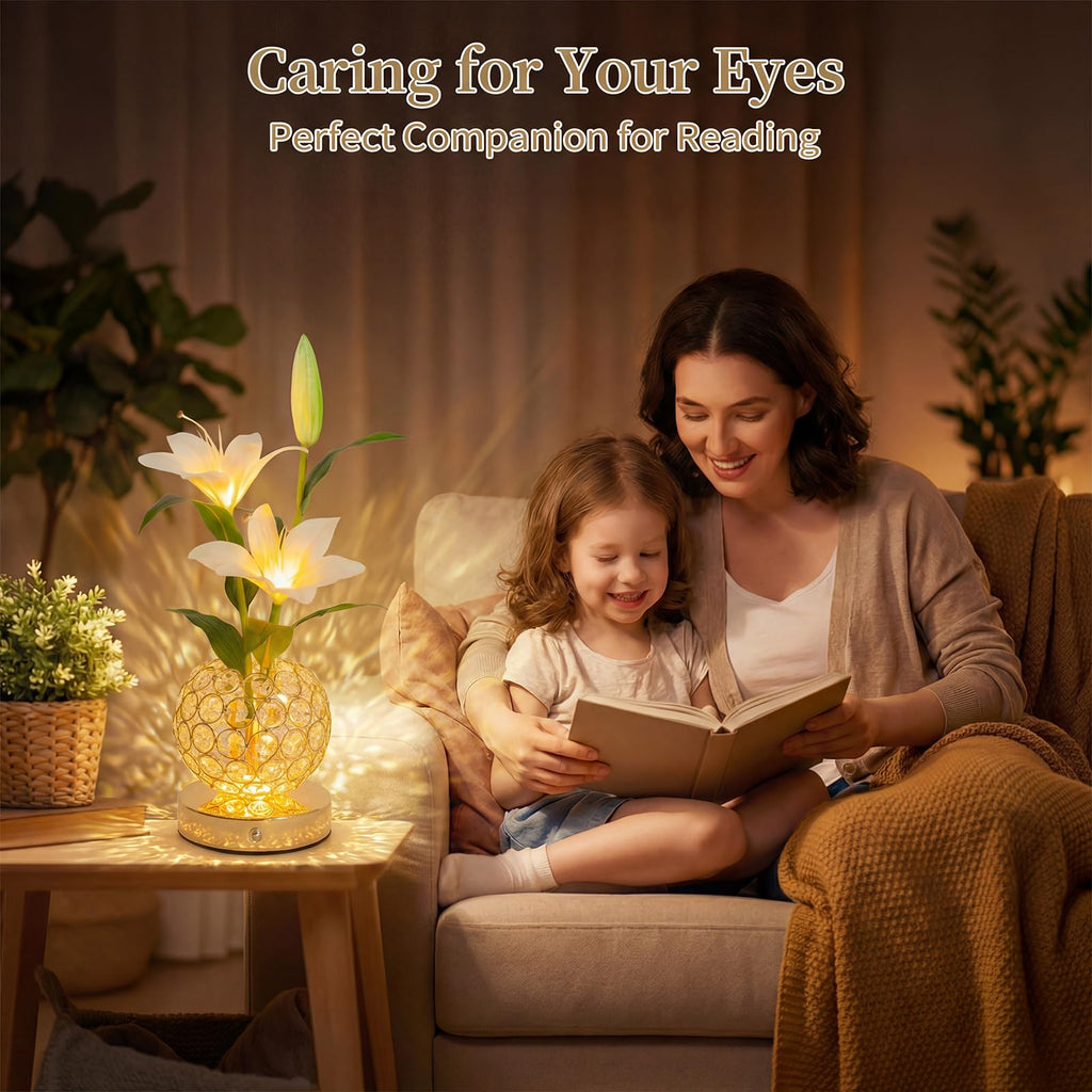 MMHF Stargazer Lily Crystal Table Lamp, Rechargeable Touch Flowers Lamp